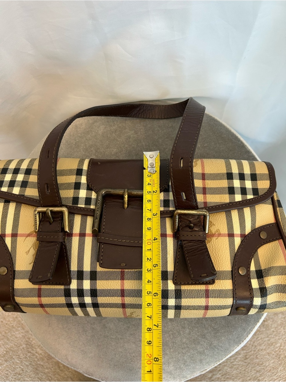Burberry Haymarket Check Coated Canvas shoulder bag brown leather trim - Picture 9 of 17